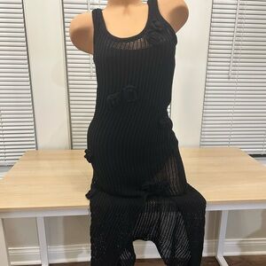 Elegant Floral Black Knit Dress